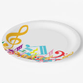 Assiettes En Carton Notes musicales brouillées colorées (Angle)