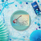 Assiettes En Carton Notes musicales de guitare électrique (Fête)