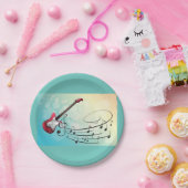 Assiettes En Carton Notes musicales de guitare électrique (Fête)