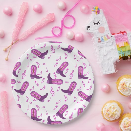 Assiettes En Carton Notes musicales des Boots de Cowboy (Fête)