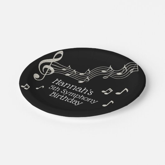 Assiettes En Carton Notes musicales en noir et blanc brillant Annivers (Angle)