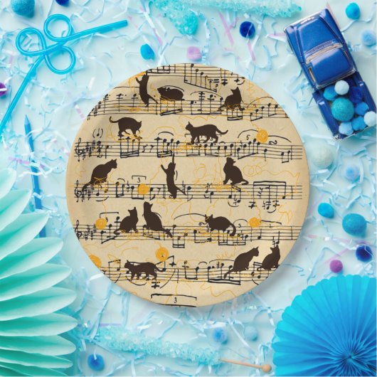 Assiettes En Carton Notes musicales et chatons (Fête)