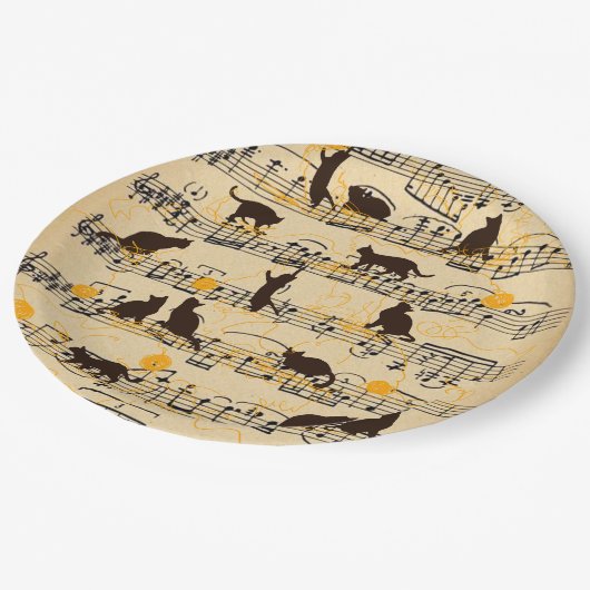 Assiettes En Carton Notes musicales et chatons (Angle)