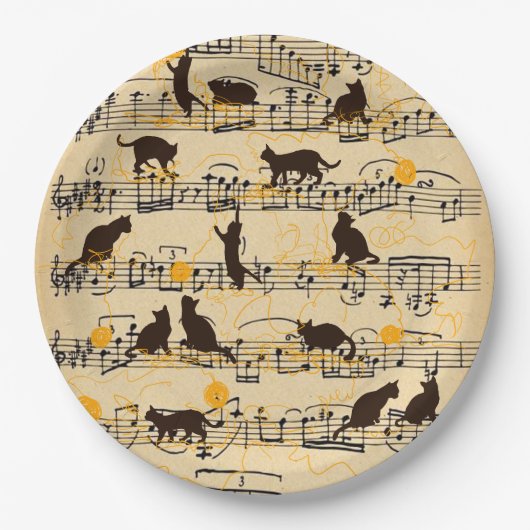 Assiettes En Carton Notes musicales et chatons (Devant)