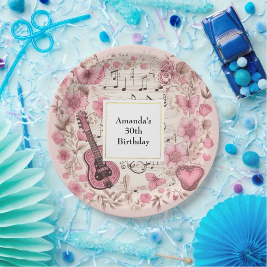 Assiettes En Carton Notes musicales et fleurs Style rétro Anniversaire (Fête)