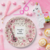 Assiettes En Carton Notes musicales et fleurs Style rétro Anniversaire (Fête)