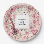 Assiettes En Carton Notes musicales et fleurs Style rétro Anniversaire (Devant)
