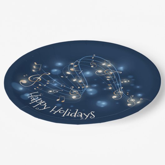 Assiettes En Carton Notes musicales et lumières de Noël (Angle)