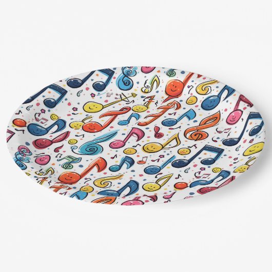 Assiettes En Carton Notes musicales Kawaii Art Design (Angle)