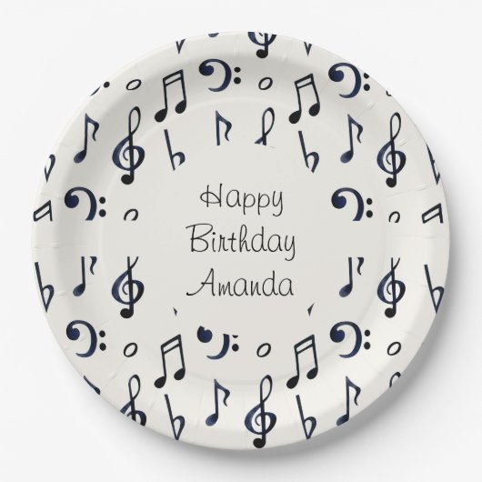 Assiettes En Carton Notes musicales mignonnes Motif Anniversaire (Devant)