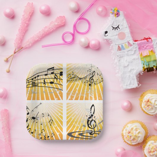 Assiettes En Carton Notes musicales multiples (Fête)
