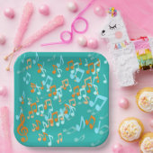 Assiettes En Carton notes musicales orange et blues (Fête)