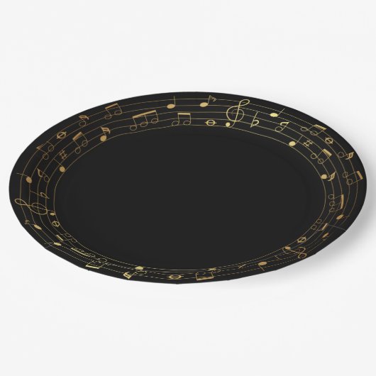 Assiettes En Carton Notes musicales Plaque de papier encadrée ronde (Angle)