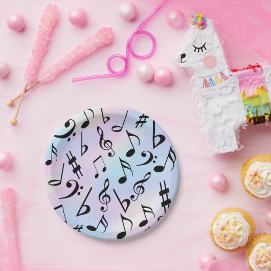 Assiettes En Carton Notes musicales Plaques de soirée Iridescente (Fête)