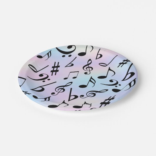 Assiettes En Carton Notes musicales Plaques de soirée Iridescente (Angle)