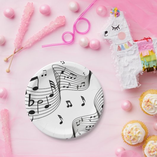 Assiettes En Carton Notes musicales sur le blanc (Fête)