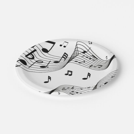 Assiettes En Carton Notes musicales sur le blanc (Angle)