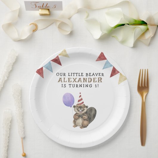 Assiettes En Carton Notre Little Beaver 1ère fête d'anniversaire (Mariage)