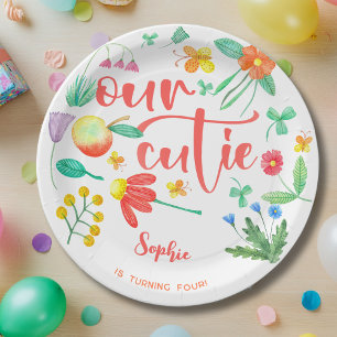 Assiettes En Carton Notre mignonne est... anniversaire de enfant fleur