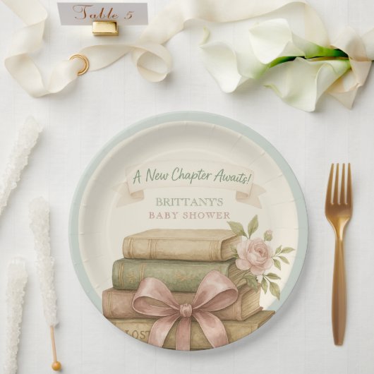 Assiettes En Carton Notre Nouveau Chapitre Attend Le Baby shower Rose (Mariage)