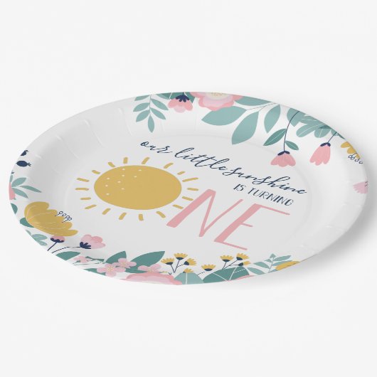 Assiettes En Carton Notre petit boho soleil Anniversaire Floral (Angle)