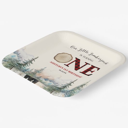 Assiettes En Carton Notre petit bûcheron Ours rouge 1er anniversaire (Angulaire)