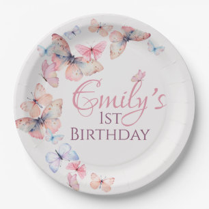 Assiettes En Carton Notre Petit Papillon -Aquarelle colorée Anniversai