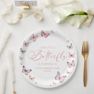 Assiettes En Carton Notre Petit Papillon Soft Rose Anniversaire
