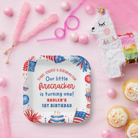 Assiettes En Carton Notre petit pétard 4 juillet 1er anniversaire (Fête)