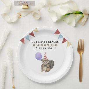 Assiettes En Carton Notre petite fête d'anniversaire de castor 1 an