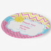 Assiettes En Carton Notre petite fête d'anniversaire rose et jaune sol (Angle)