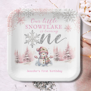 Assiettes En Carton Notre petite Fille de Flambeau de neige rose argen