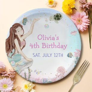 Assiettes En Carton Notre petite fille de sirène fête de 4e anniversai