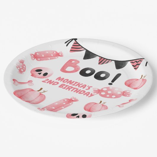 Assiettes En Carton Notre petite fille rose Boo Halloween 2e anniversa (Angle)