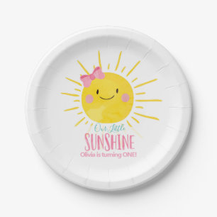 Assiettes En Carton Notre Petite Fille Sunshine Pink Bow Sun Summer Pa