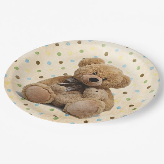 Assiettes En Carton Nounours Brown en Pois (Angle)