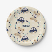 Assiettes En Carton Nounours et voitures Baby Boy Motif (Devant)
