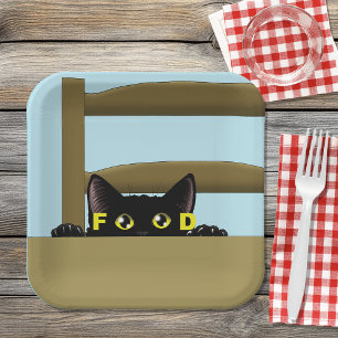 Assiettes En Carton Nourriture pour chat noir humour chat affamé drôle