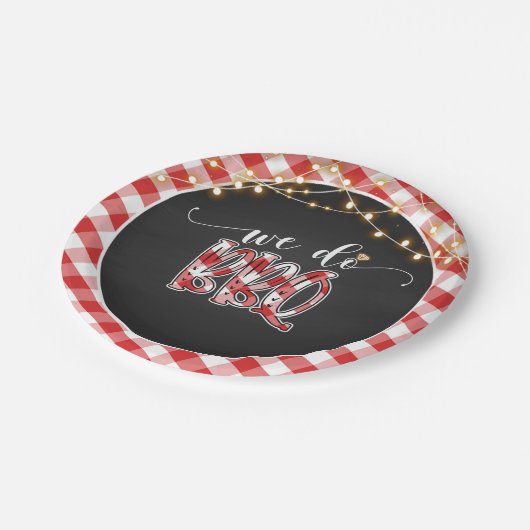 Assiettes En Carton Nous faisons BBQ Plaque papier - En vichy (Angle)