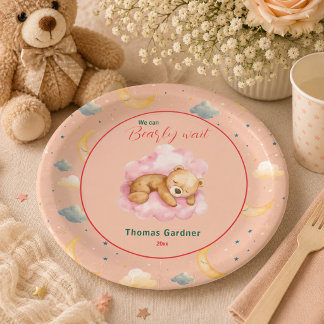 Assiettes En Carton Nous pouvons à peine attendre Garçon Ourson Mignon