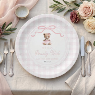 Assiettes En Carton Nous pouvons à peine attendre Ourson Rose Fête de