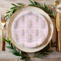Nous pouvons attendre rose plaid baby shower monog