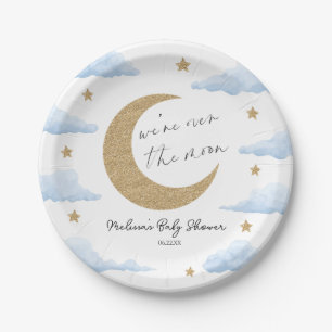 Assiettes En Carton Nous sommes au-dessus de la lune Bleue Baby Shower