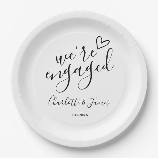 Assiettes En Carton Nous sommes Engaged Engagement Party Noir et Blanc (Devant)
