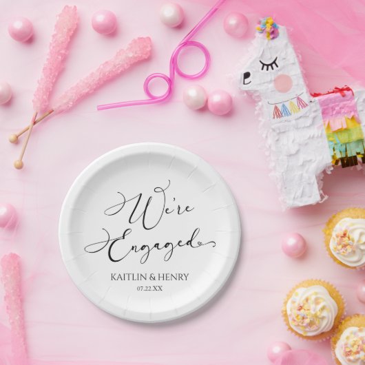 Assiettes En Carton Nous sommes engagés Elegant Minimalist Engagement  (Fête)