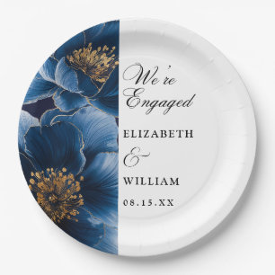Assiettes En Carton Nous sommes engagés Navy Blue Floral Engagement Pa
