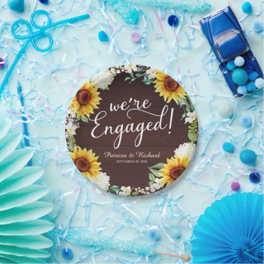Assiettes En Carton Nous sommes engagés Rustic Sunflowers Engagement P (Fête)