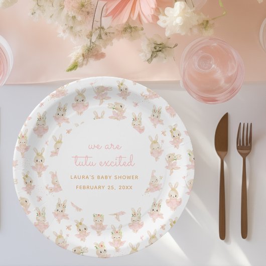 Assiettes En Carton nous sommes excités tutu ballerina Baby shower ros