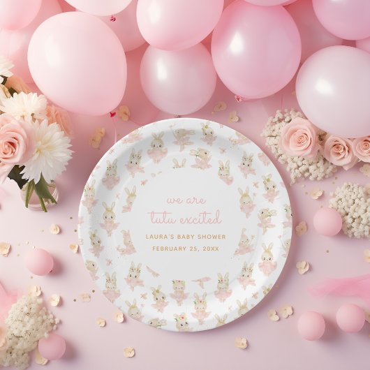 Assiettes En Carton nous sommes excités tutu ballerina Baby shower ros