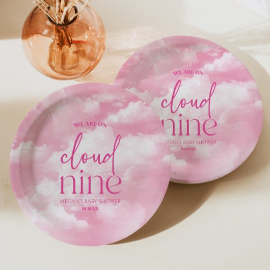 Assiettes En Carton Nous Sommes Sur Cloud Neuf Baby shower Rose
